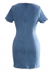 Summer Casual Round Neck Short Sleeve Denim Bodycon Dress