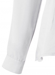 White Elegant Long Sleeve Stand Neck Slim Ruffle Button Down Shirt