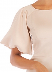 Khaki Summer Casual Round Neck Lantern Sleeve Solid Color Bodycon Dress