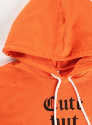 Orange Casual Floral Letters Print Long Sleeve Loose Short Hoodie