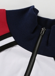 Red Casual Letters Print Long Sleeve Crop Top Loose Sweatshirt With Zip