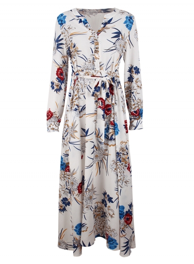 white floral maxi dress long sleeve