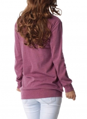 Purple Casual High Neck Long Sleeve Slim Pullover Sweatshirt With Pockets