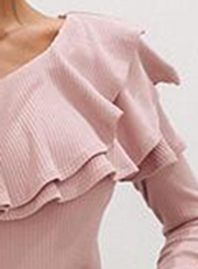 Sexy One Shoulder Long Sleeve Ruffle Neckline Loose Blouse