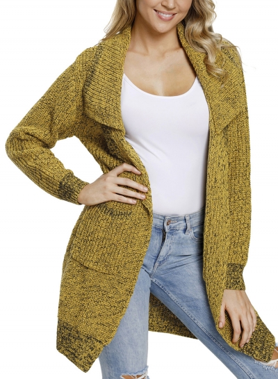 Casual Turn-Down Collar Long Sleeve Open Front Loose Cardigan YOUYOUFASHIONEC.com