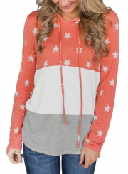 Orange Casual Starry Color Block Long Sleeve Loose Hoodie