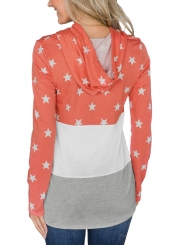 Orange Casual Starry Color Block Long Sleeve Loose Hoodie