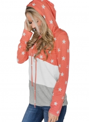 Orange Casual Starry Color Block Long Sleeve Loose Hoodie