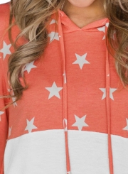 Orange Casual Starry Color Block Long Sleeve Loose Hoodie