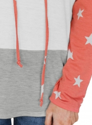 Orange Casual Starry Color Block Long Sleeve Loose Hoodie