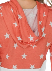 Orange Casual Starry Color Block Long Sleeve Loose Hoodie