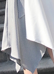 Black&white Casual Half Sleeve Irregular Color Block Midi Dress With Belt