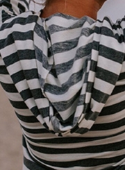 Casual Striped Long Sleeve Slim Pullover Hoodie With Pocket