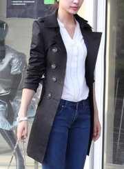 Black Casual Turn-Down Collar Long Sleeve Slim Fit Coat With Belt