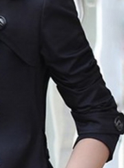 Black Casual Turn-Down Collar Long Sleeve Slim Fit Coat With Belt