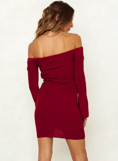 burgundy off the shoulder bodycon dress
