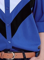 Blue Women's Striped Long Sleeve Turn-Down Collar Button Down Shirt