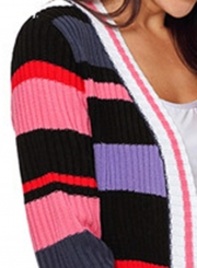 Casual Striped Long Sleeve Open Front Slim Long Cardigan