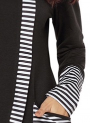 Black Casual Striped Cowl Neck Long Sleeve Irregular Sweatshirt With Pockets