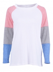 Color Block Long Sleeve Loose Fit Pullover Shirts Tops