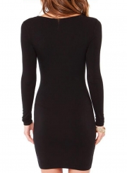 Casual Round Neck Long Sleeve Black Bodycon Dress