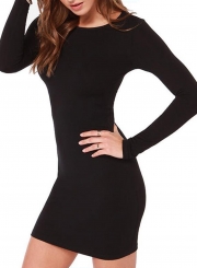 Casual Round Neck Long Sleeve Black Bodycon Dress