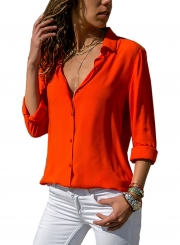 Long Sleeve Turn-Down Collar Solid Color Button Down Shirt