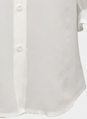 Half Sleeve Solid Color Button Down Shirt With Beading