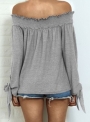 off-shoulder-long-sleeve-bow-tie-loose-solid-color-ruffle-blouse