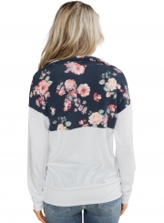 Floral Print Long Sleeve Zip Collar Loose Hoodie With Pocket