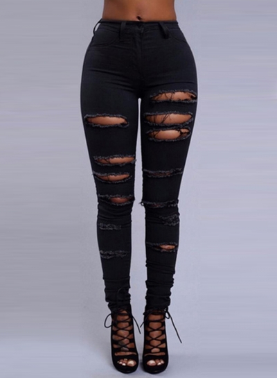 Skinny Destroyed Ripped Hole Denim Pants Stretch Pencil Jeans YOUYOUFASHIONEC.com