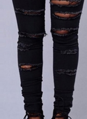 Skinny Destroyed Ripped Hole Denim Pants Stretch Pencil Jeans