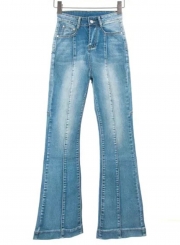 Blue Women's Classic Stretchy High Waist Slim Denim Flared Bell Bottoms Jeans