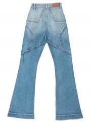 Blue Women's Classic Stretchy High Waist Slim Denim Flared Bell Bottoms Jeans