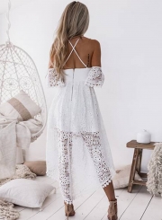 Spaghetti Strap Off Shoulder High Waist Lace Hollow Out High Low Dress