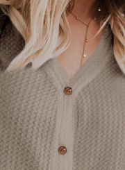 Casual Button Down Front Knot Knit Sweaters Shirt