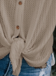 Casual Button Down Front Knot Knit Sweaters Shirt