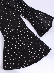 Chiffon Polka Dot Flare Sleeve Crisscross Strap V Neck Blouse