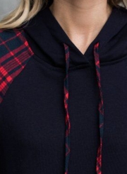 Casual Colorblock Plaid Sleeve Loose Hoodie