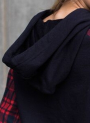 Casual Colorblock Plaid Sleeve Loose Hoodie