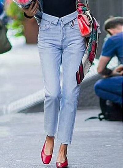 Light Blue Casual Wash High Waist Loose Straight Jeans With Pockets STYLESIMO.com