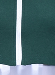 Green Sexy Long Sleeve Full Zip Slim Color Block Crop Top