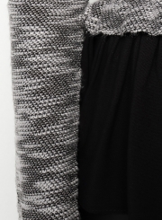Deep Grey Long Sleeve Contrast Colorblock Ruffle Hem Pullover Sweater