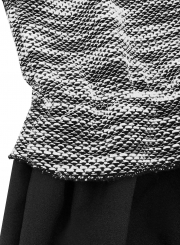 Deep Grey Long Sleeve Contrast Colorblock Ruffle Hem Pullover Sweater