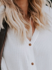 Casual Button Down Front Knot Knit Sweaters Shirt