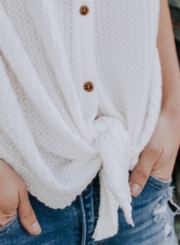 Casual Button Down Front Knot Knit Sweaters Shirt