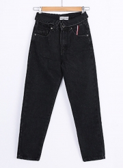 Black Casual Wash High Waist Loose Straight Jeans With Pockets