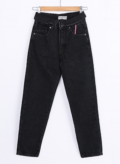 Black Casual Wash High Waist Loose Straight Jeans With Pockets YOUYOUFASHIONEC.com