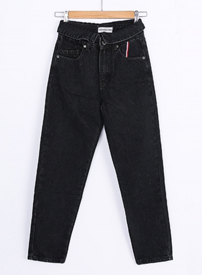 Black Casual Wash High Waist Loose Straight Jeans With Pockets STYLESIMO.com