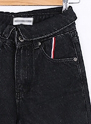 Black Casual Wash High Waist Loose Straight Jeans With Pockets